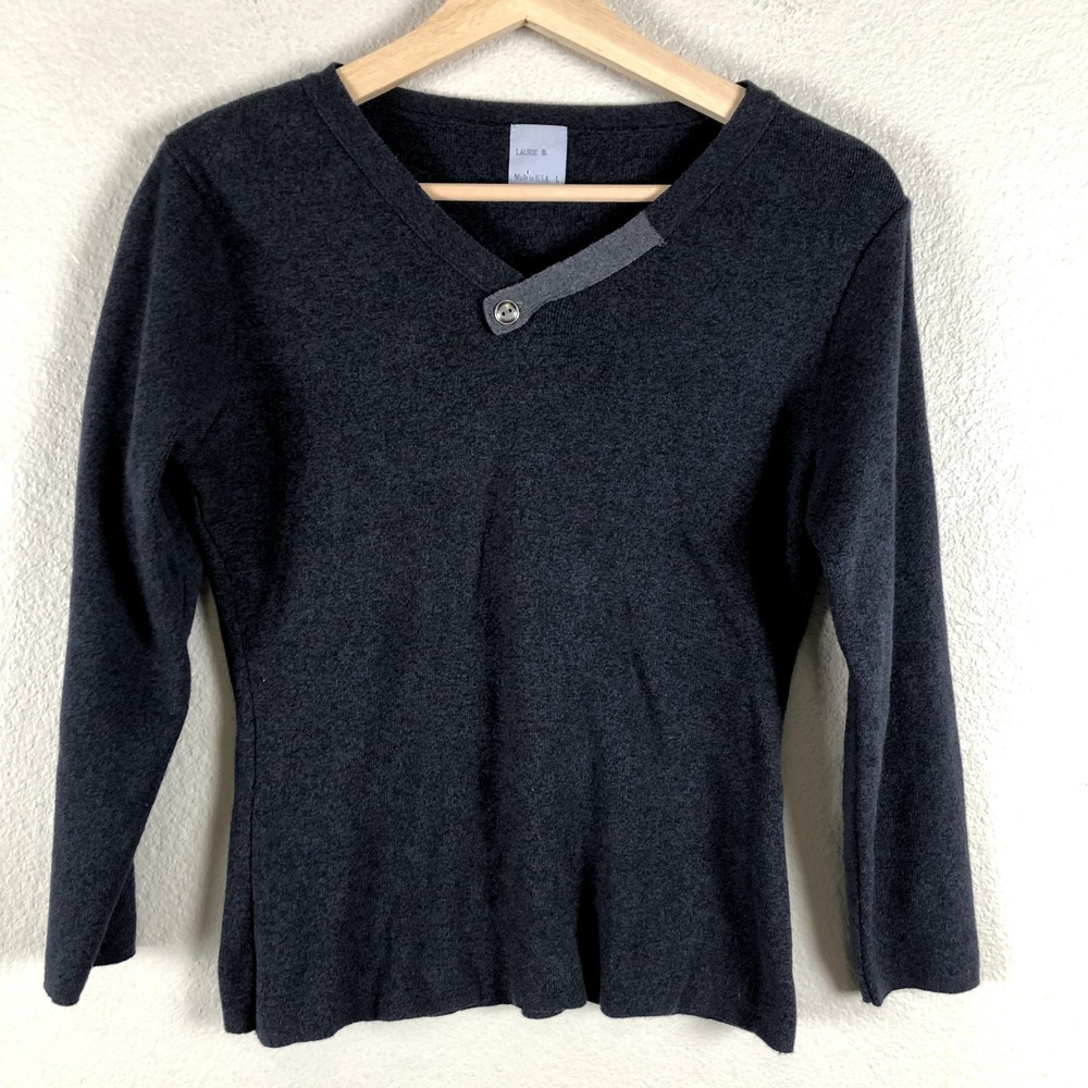 Laurie B Shirt Womens Small Grey Cotton V Neck Base Layer Staple Basic Normcore‎